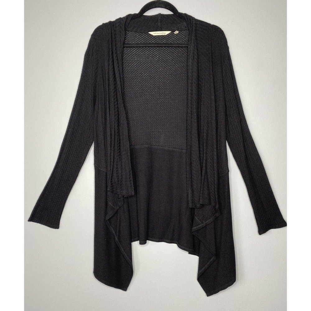 Soft Surrounds Waffle Knit Open Front Cardigan Women's Size S Waterfall Hem